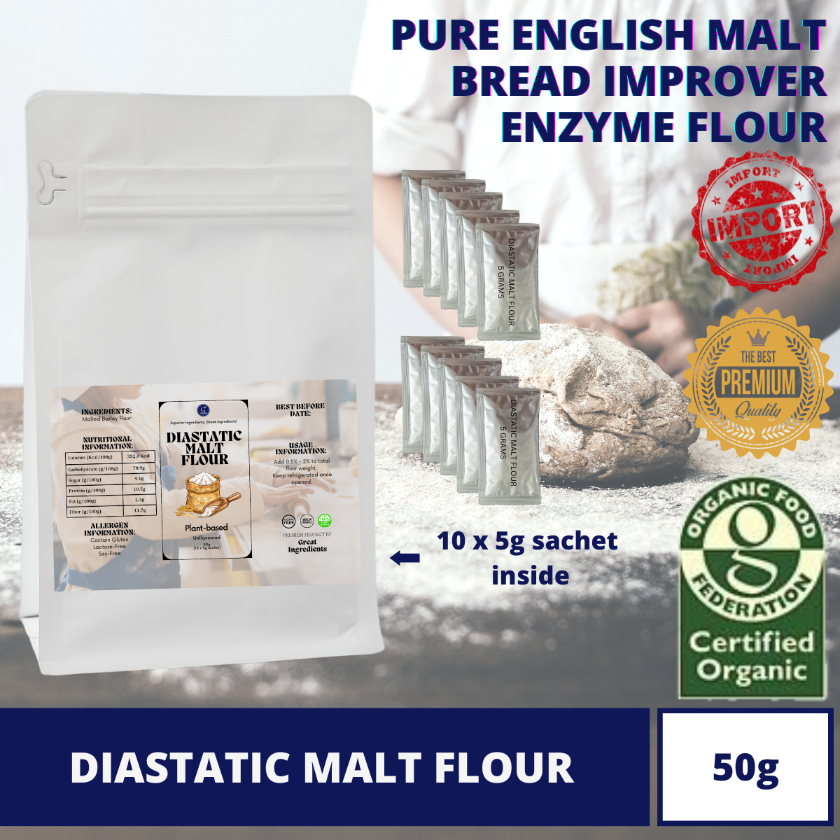 [PREMIUM] Diastatic Malt Flour [Bread-improver, Amylase, enzyme flour, organic, barley flour, sprout