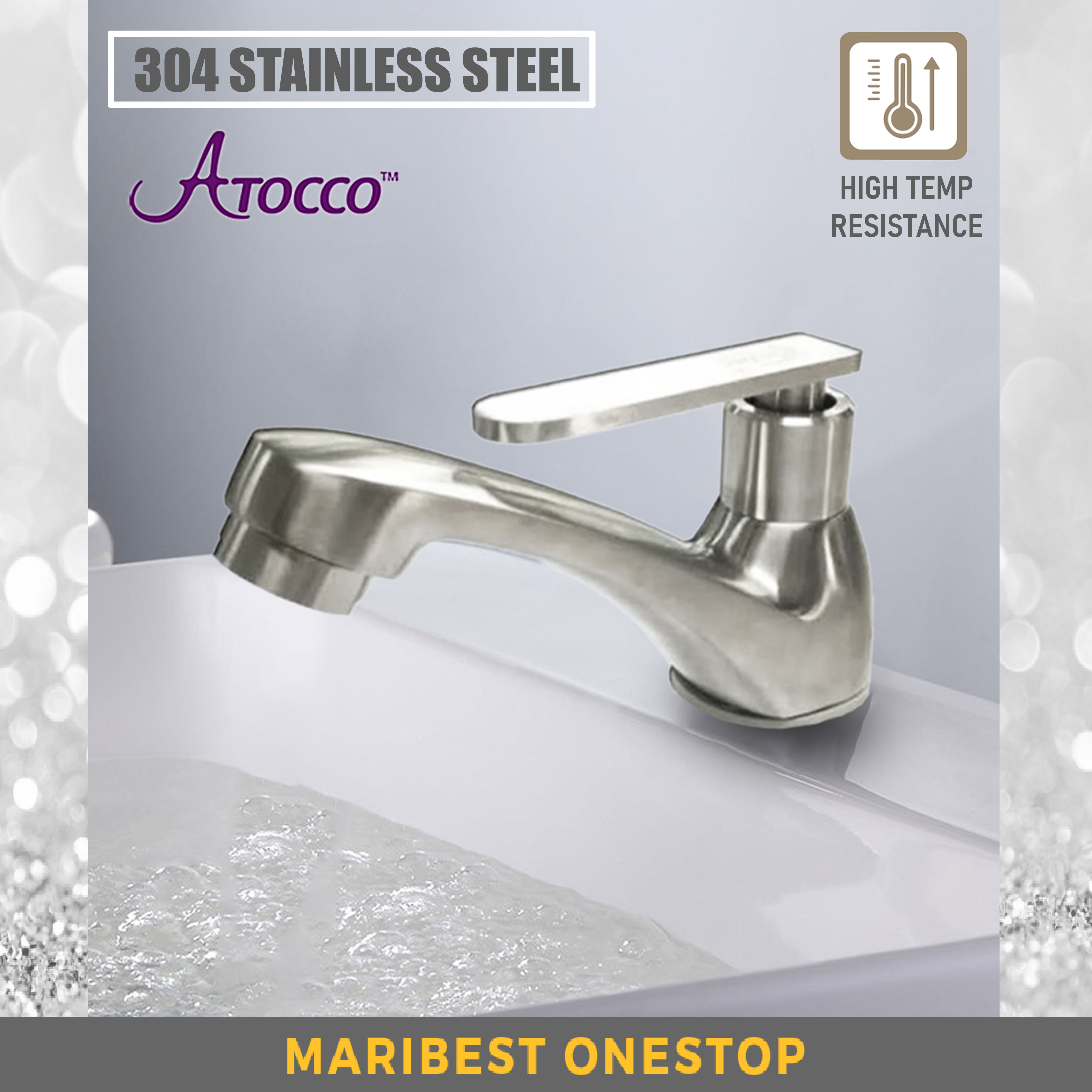 AT-555555SS 304 STAINLESS STEEL BASIN TAP BATHROOM FAUCET WATER PILLAR WATER TAP