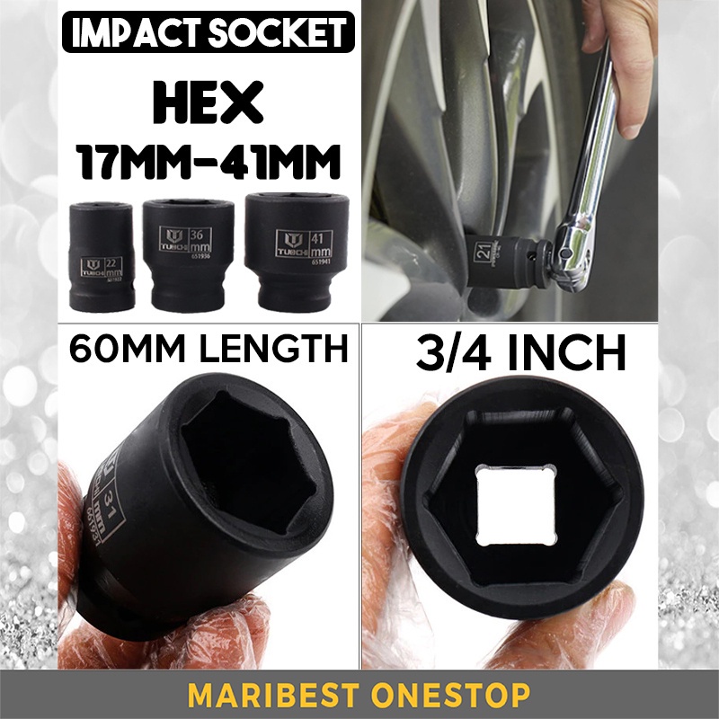 3/4 INCH X 60MM BLACK HEX IMPACT SOCKET BOX SOCKET 17MM TO 41MM  IMPACT WRENCH ADAPTER AUTOMOTIVE TO