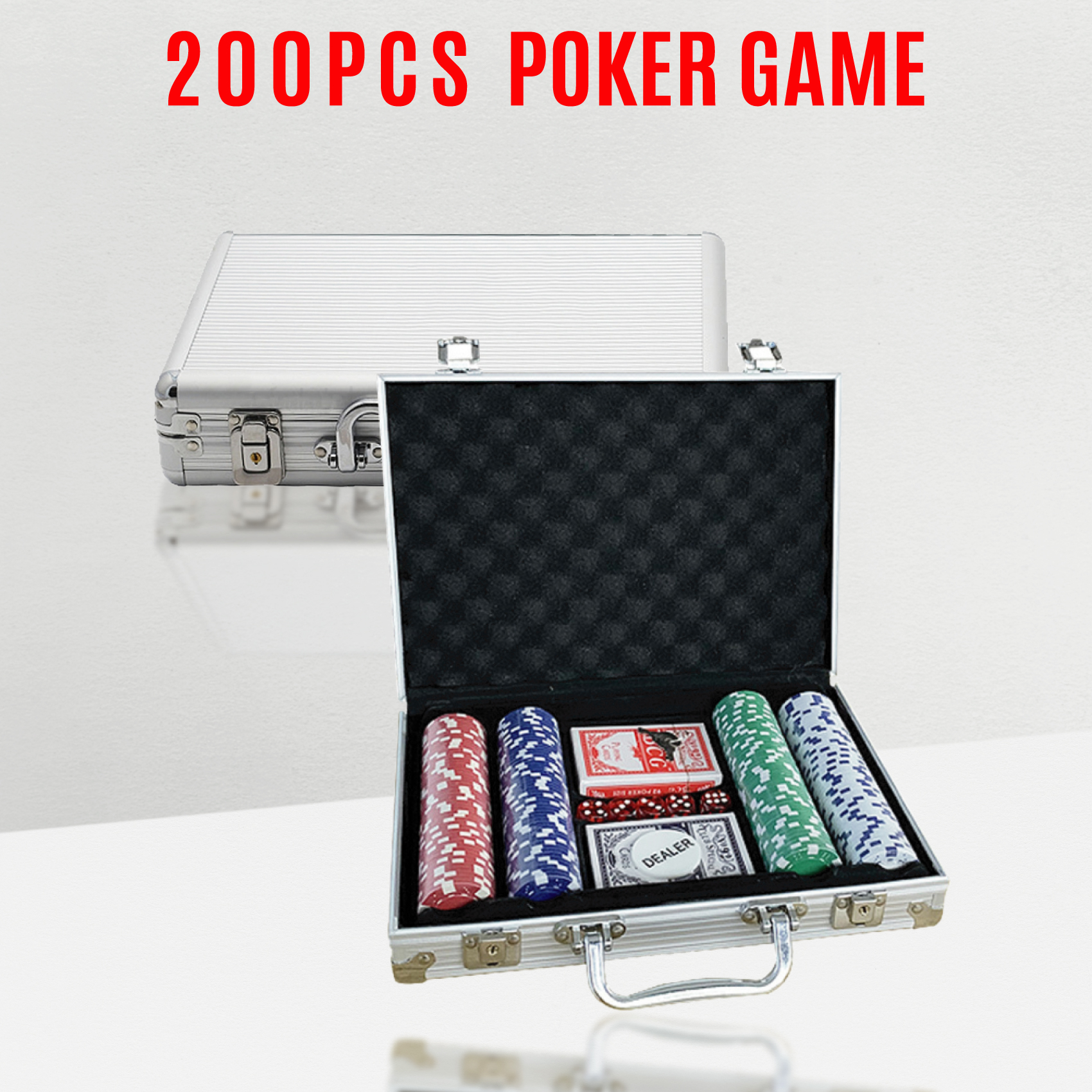 200PCS Poker Chips Set Aluminum Case Holder Box Playing Card Chip Casino Token Texas Holdem Premium 