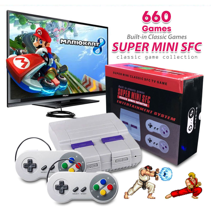 Retro Games 660 in 1 Classic Handheld TV Game SFC Machine Mini Built-in Gamepad Console 2 Remote Vid