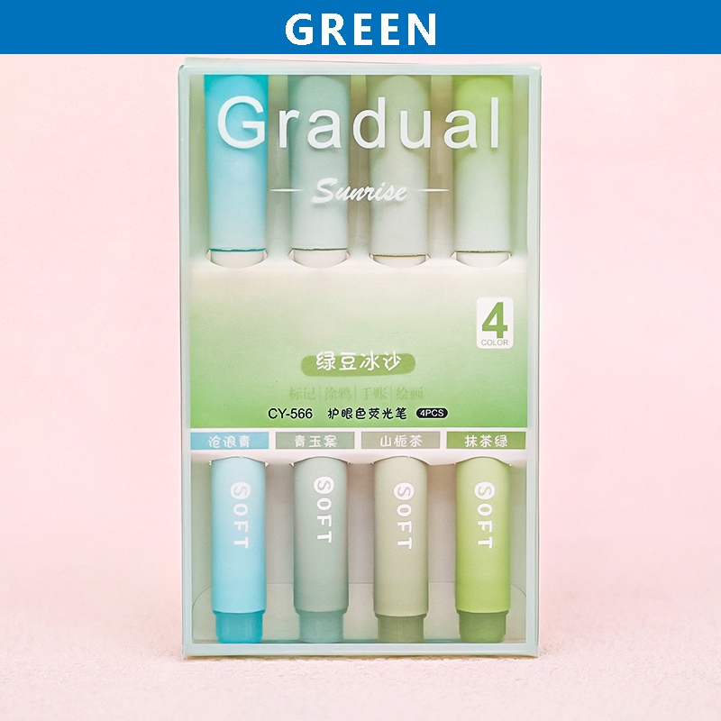 WHOLESALE | 4Pcs Color Gradient Highlighter Set Fiber Soft Head Marker Pen Student Journal Art Schoo
