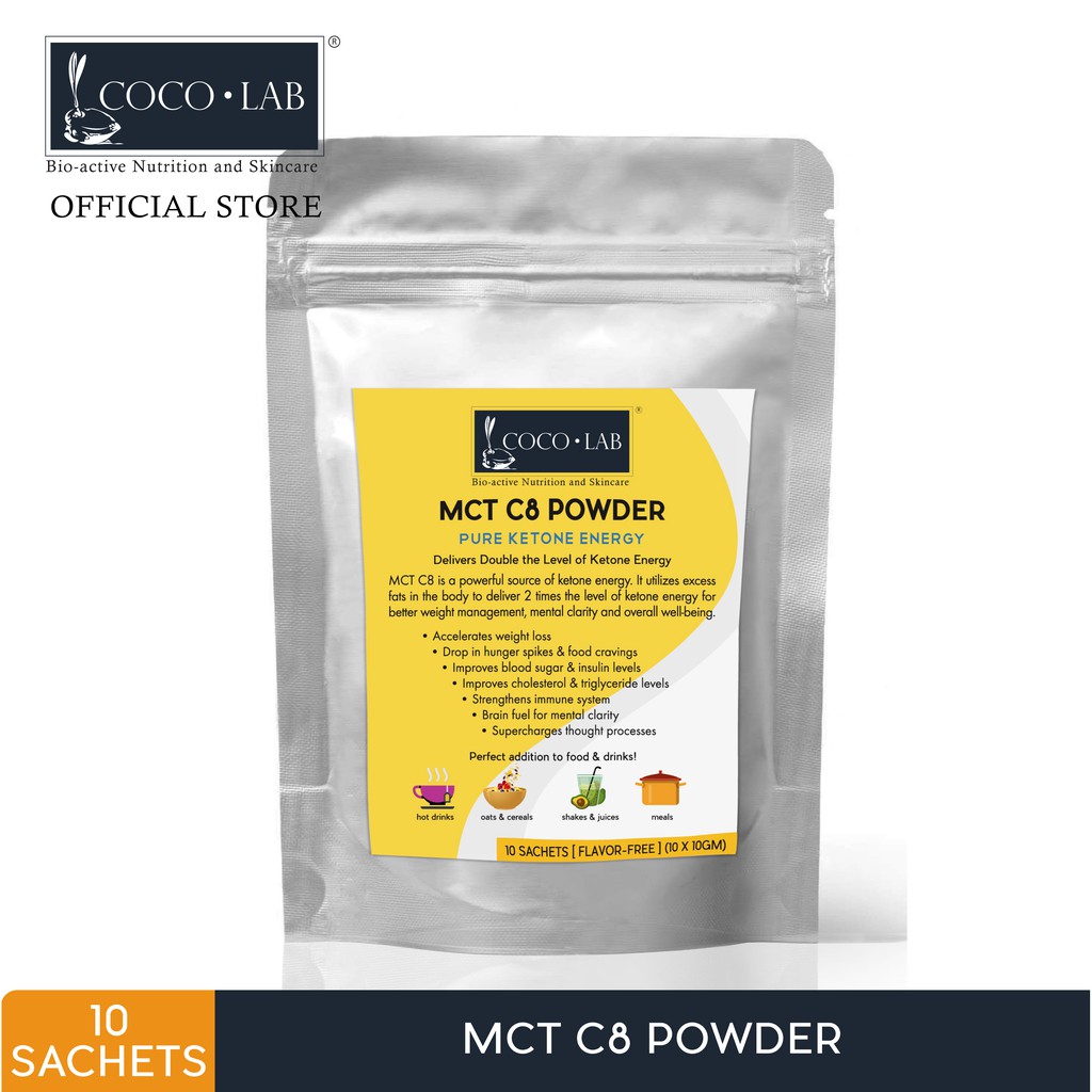 MCT C8 Powder Sachet by COCOLAB (Medium Chain Triglycerides 100% Pure C8) [1 Month Value Bundle] [Tr