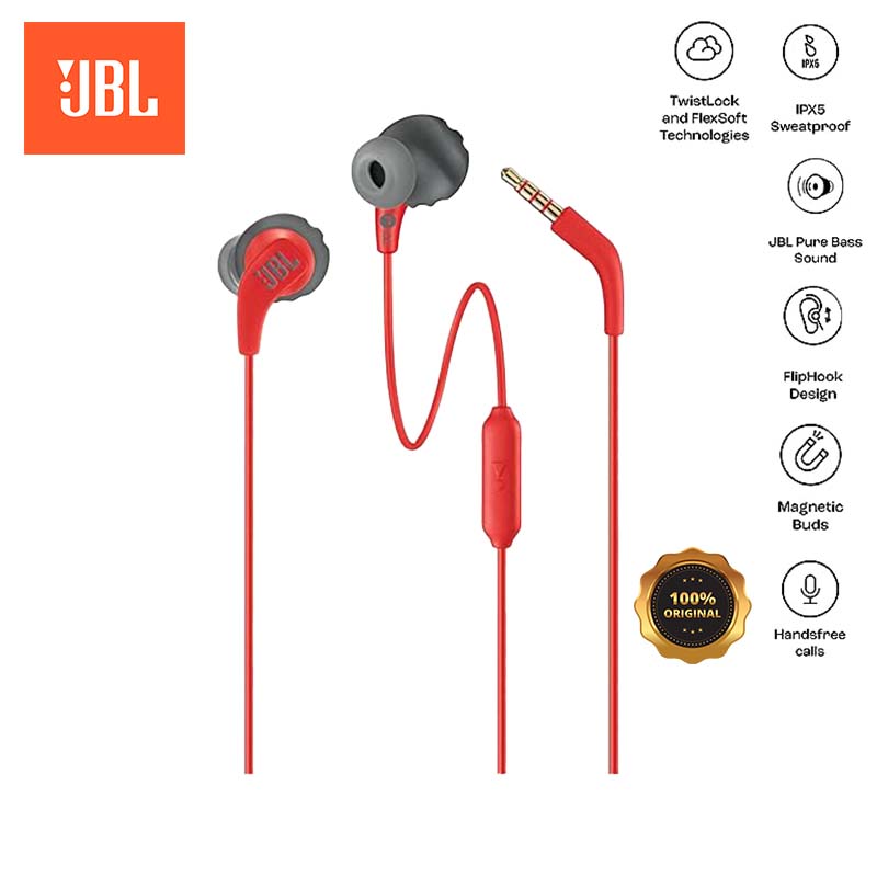 Sports in Ear Wired Earphone JBL Endurance Run 2 With Mic, Pure Bass, Sweatproof, Flexsoft eartips, 