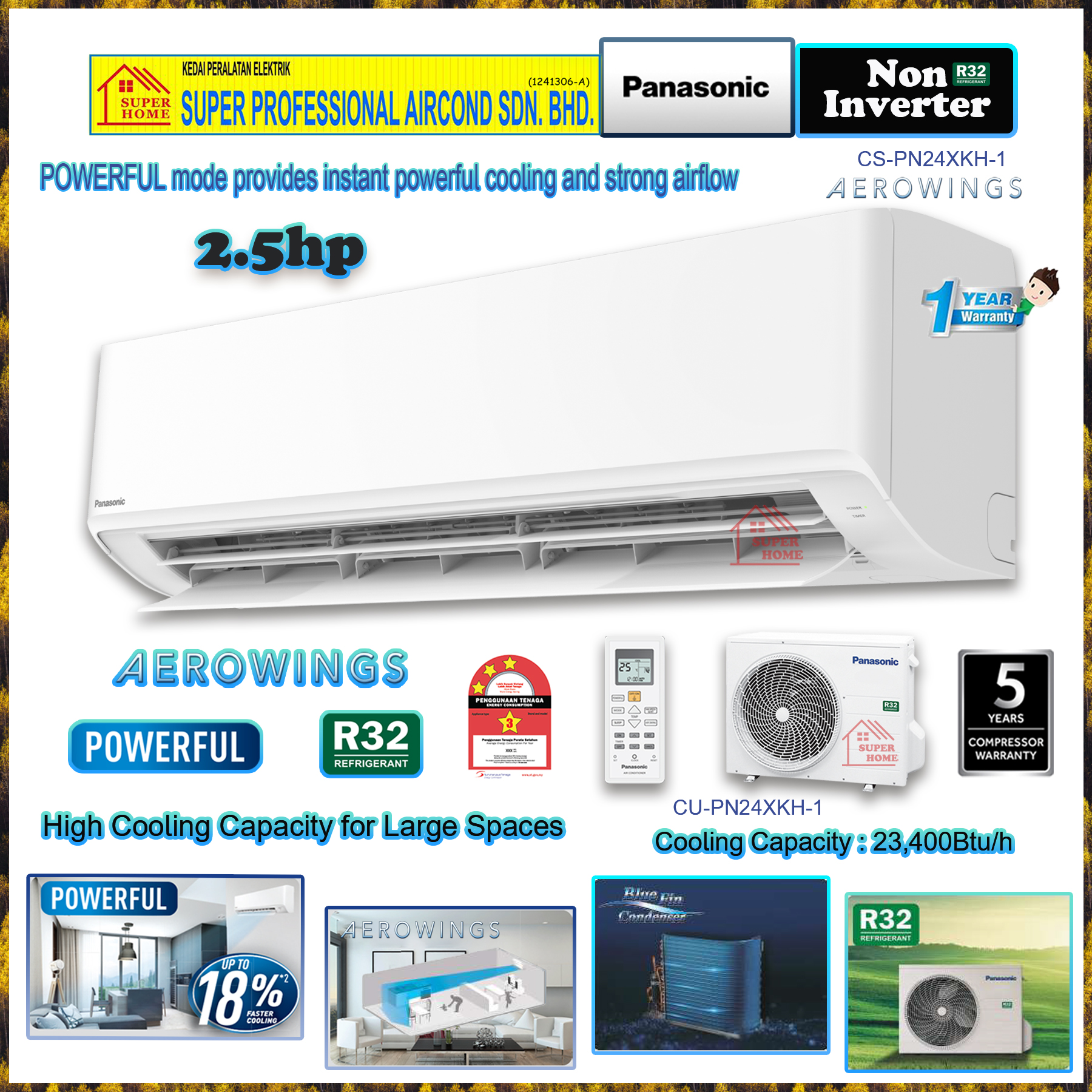 Panasonic R32 Standard Non-Inverter Air Conditioner 1.0hp - 3.0hp | CS-PN9WKH-1(1.0hp) | CS-PN12WKH-