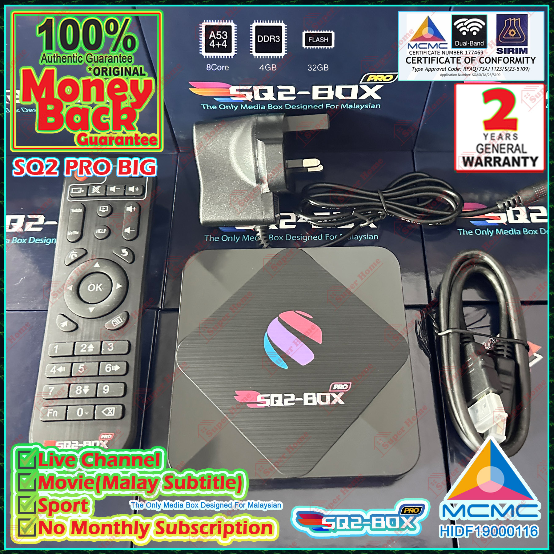 SQ2 Box Pro Big Latest Version Ultra HD ANDRIOD BOX ((Malay Subtitle)) 8 CORE PROCESSOR | 4GB RAM |