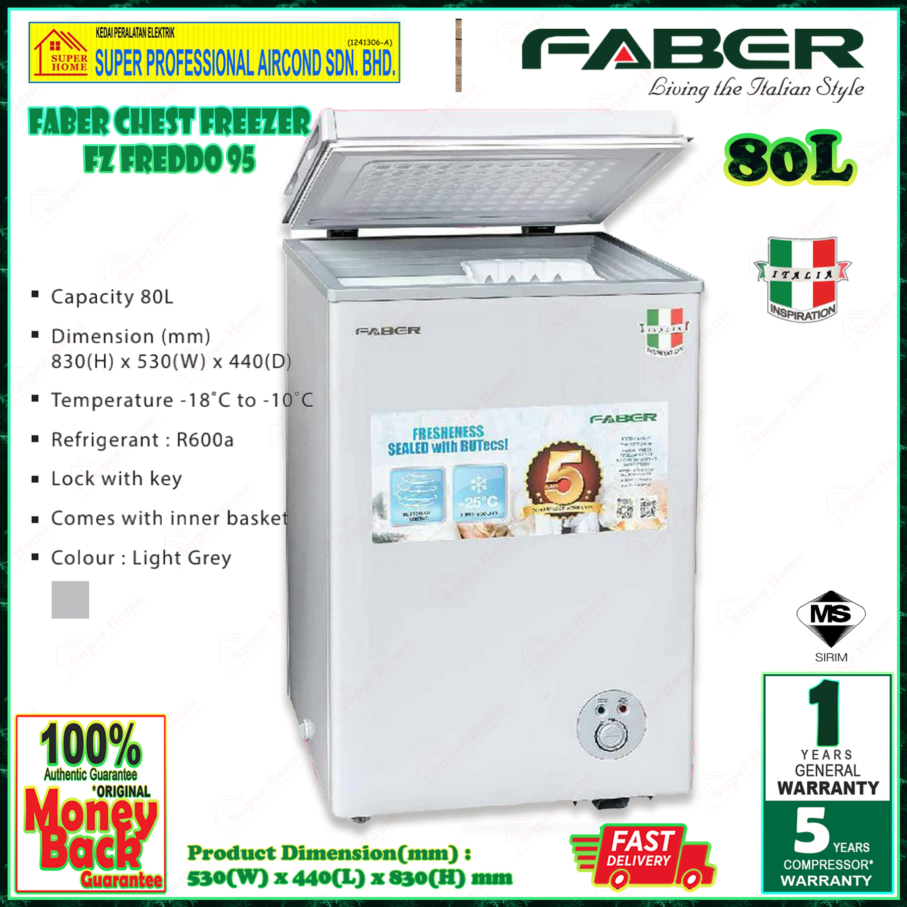 Faber Chest Freezer FZ FREDDO 95 (80L)