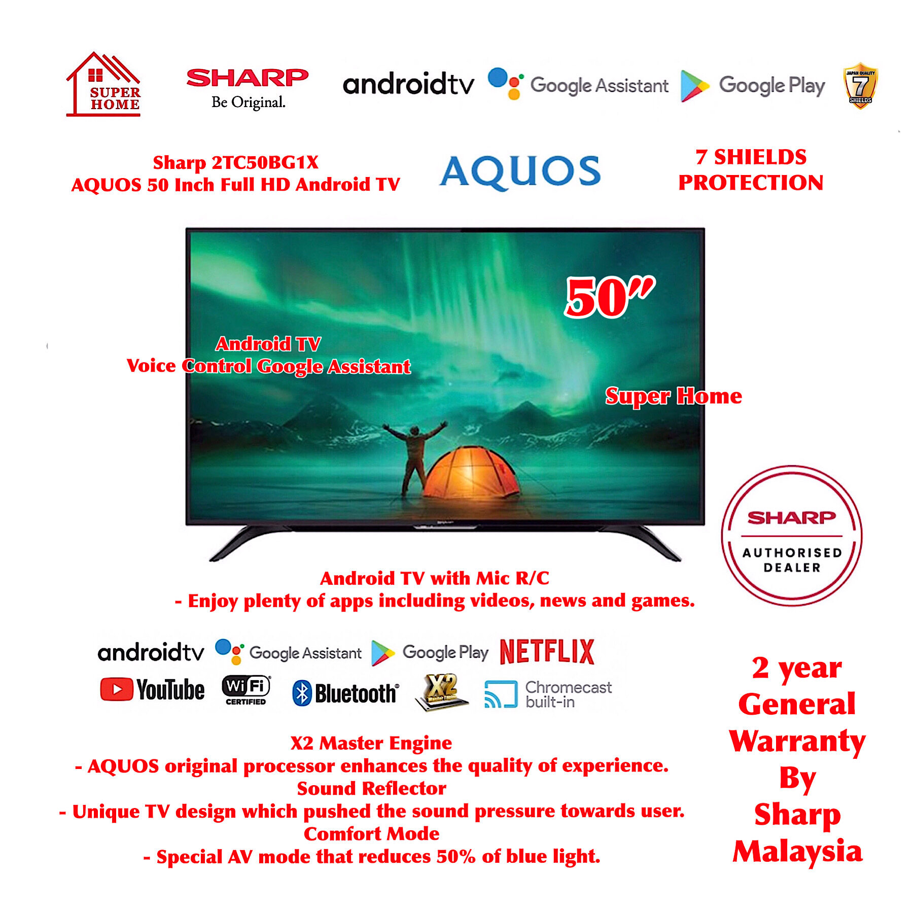 Sharp Android TV 2TC50BG1X Sharp 50 Inch Full HD Android TV AQUOS