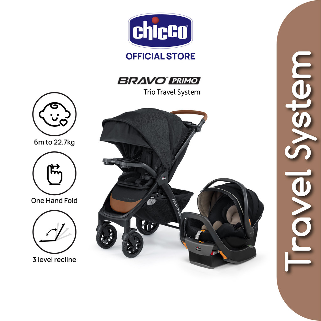 Chicco Bravo Primo Trio Travel System (Car Seat Infant Carrier +Stroller +Base)