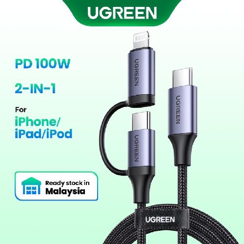 UGREEN 60329 2-IN-1 PD100W Fast Charging Cord With Type-C Lightning Plug MFi PD20W