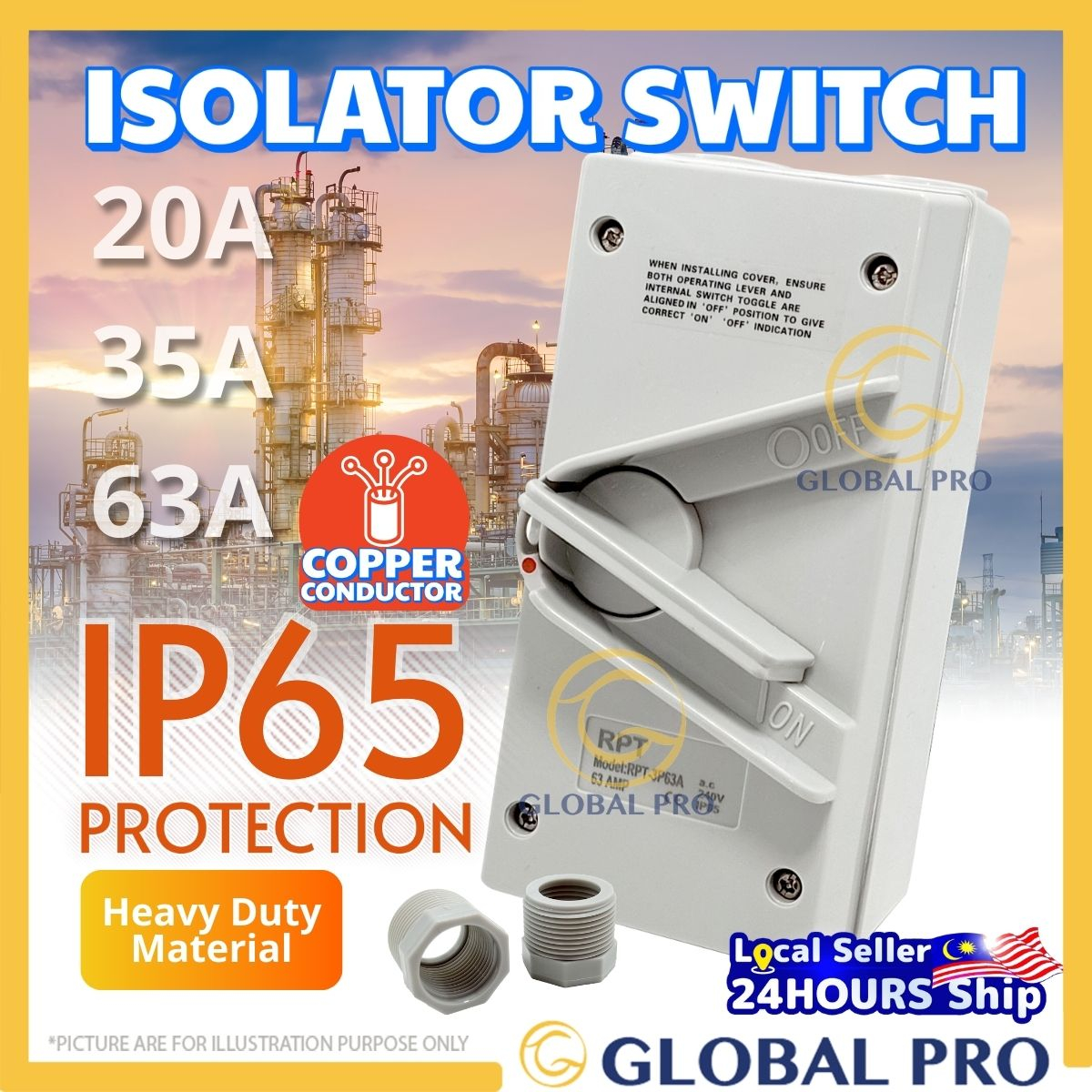20A / 32A / 63A 3Phase Isolator Switch IP65 Industrial Switch 240V Suiz Kalis Air On Off Switch Wate