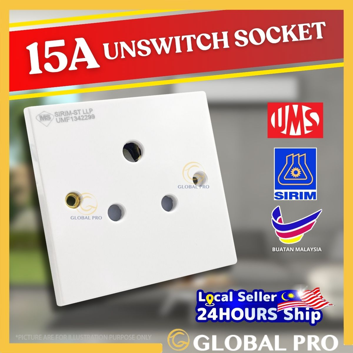 (1pcs)UMS 1015B 15A Ac 1Gang Unswitched Socket Outlet Sirim Approved