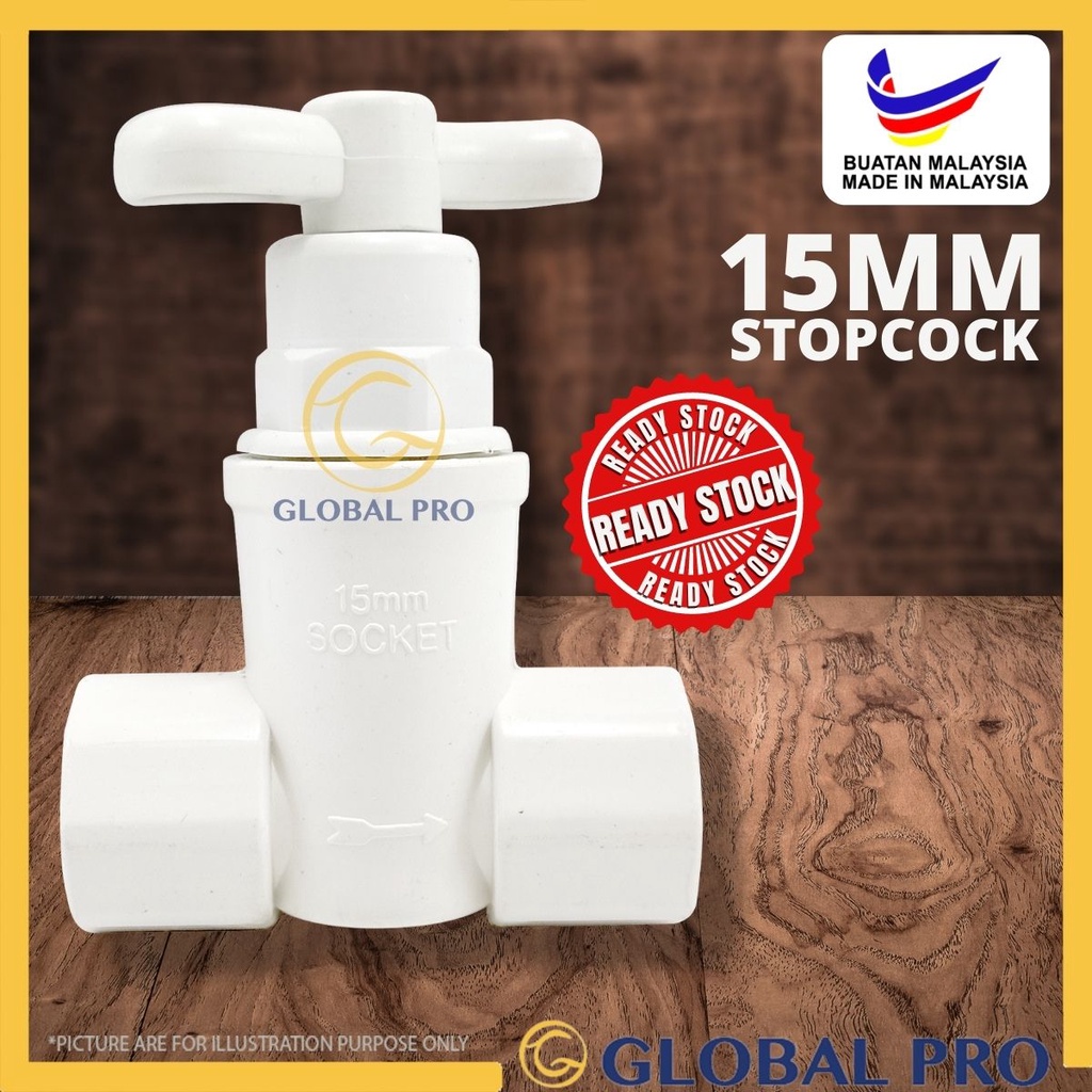 15mm / 1/2 " PVC Water Flow Tap 2 Way Socket Stopcock Kepala Paip Air Tandas Pili Paip Air Paip Sink