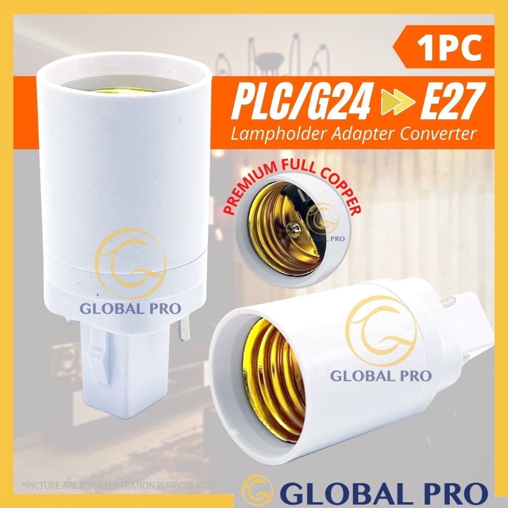 [1PC] Premium Full Copper PLC / G24 Male to E27 Female Socket Base Light Bulb Lamp Adapter Holder Pe