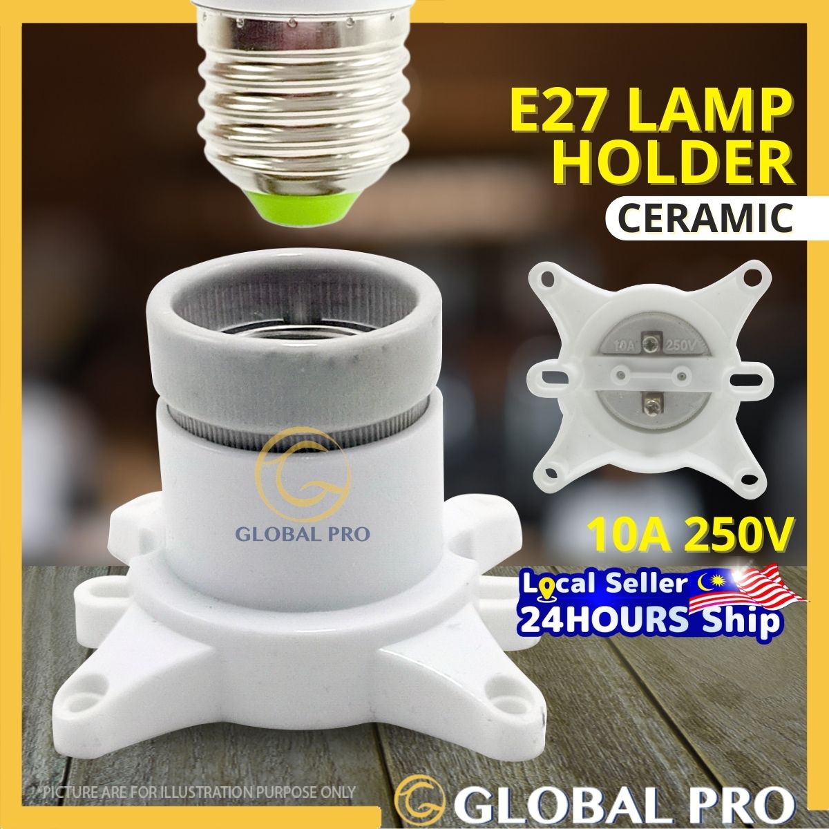 1PC E27 Batten Ceramic Holder Wedge Holder Wall Mount Lamp Lampu Mentol Gantung Lampu Siling Tapak M