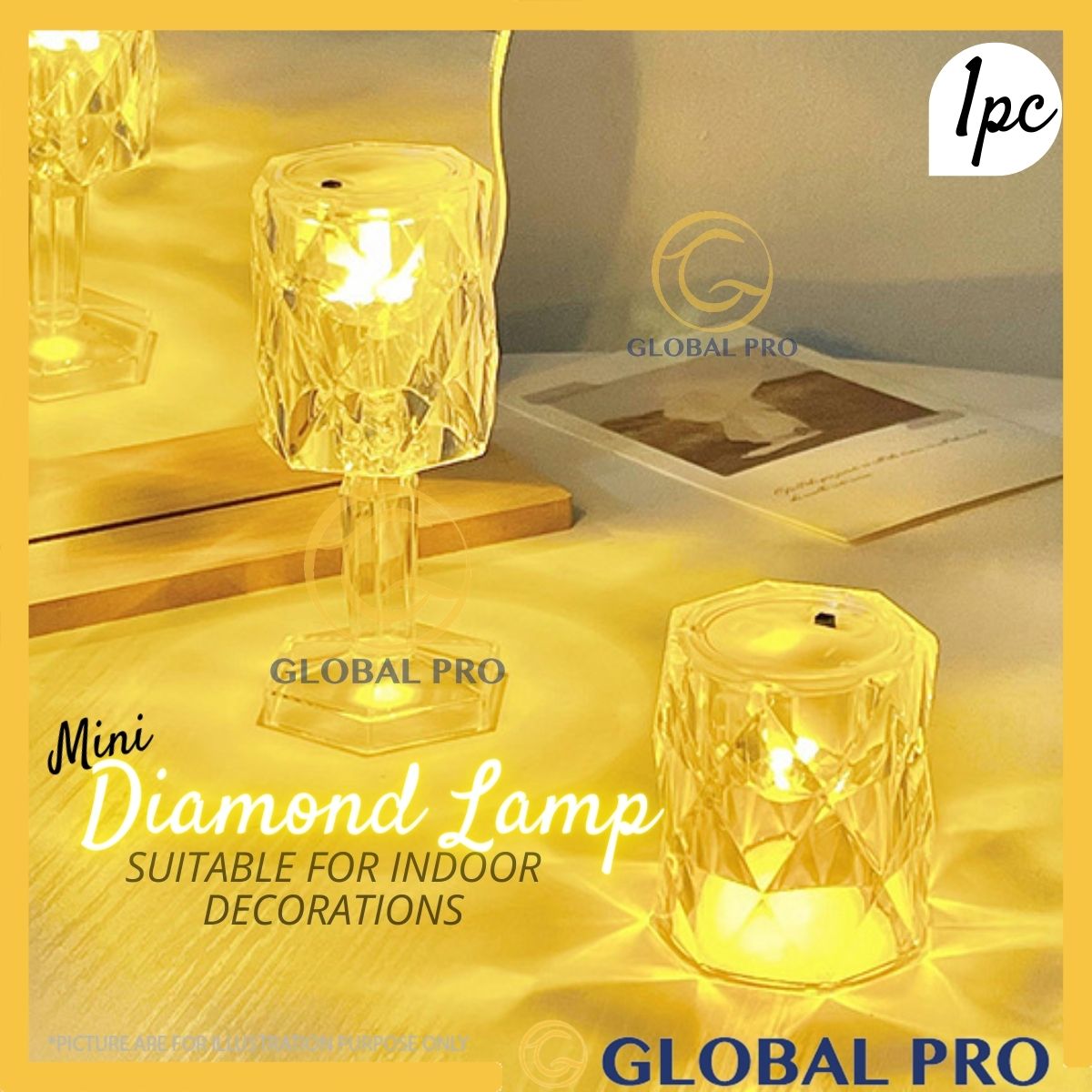 [1PC] DIAMOND ROSE Crystal Lamp Decorations Light Bedside Lamp Lampu Tidur Bateri Anniversary Decora