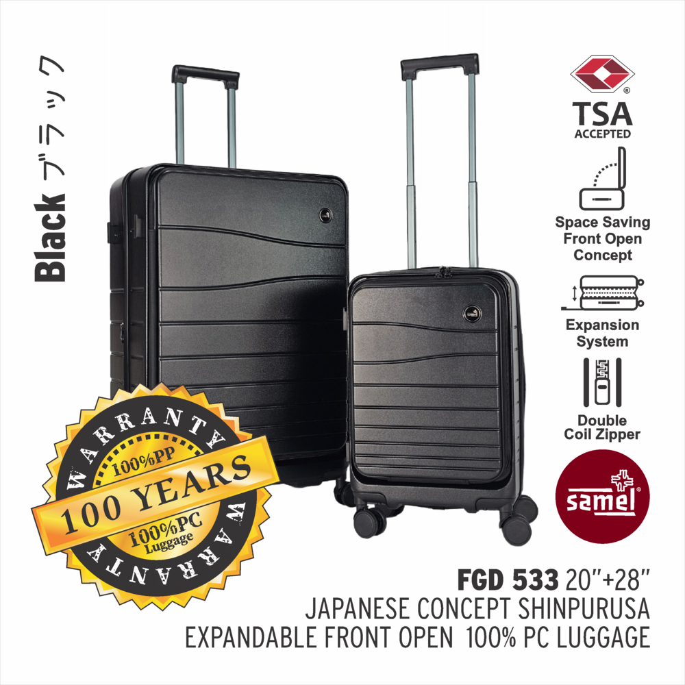 SAMEL 20''+28" FGD 533 JAPANESES CONCEPT NOBU PREMIUM EXPANDABLE FRONT OPEN 100% PC LUGGAGE