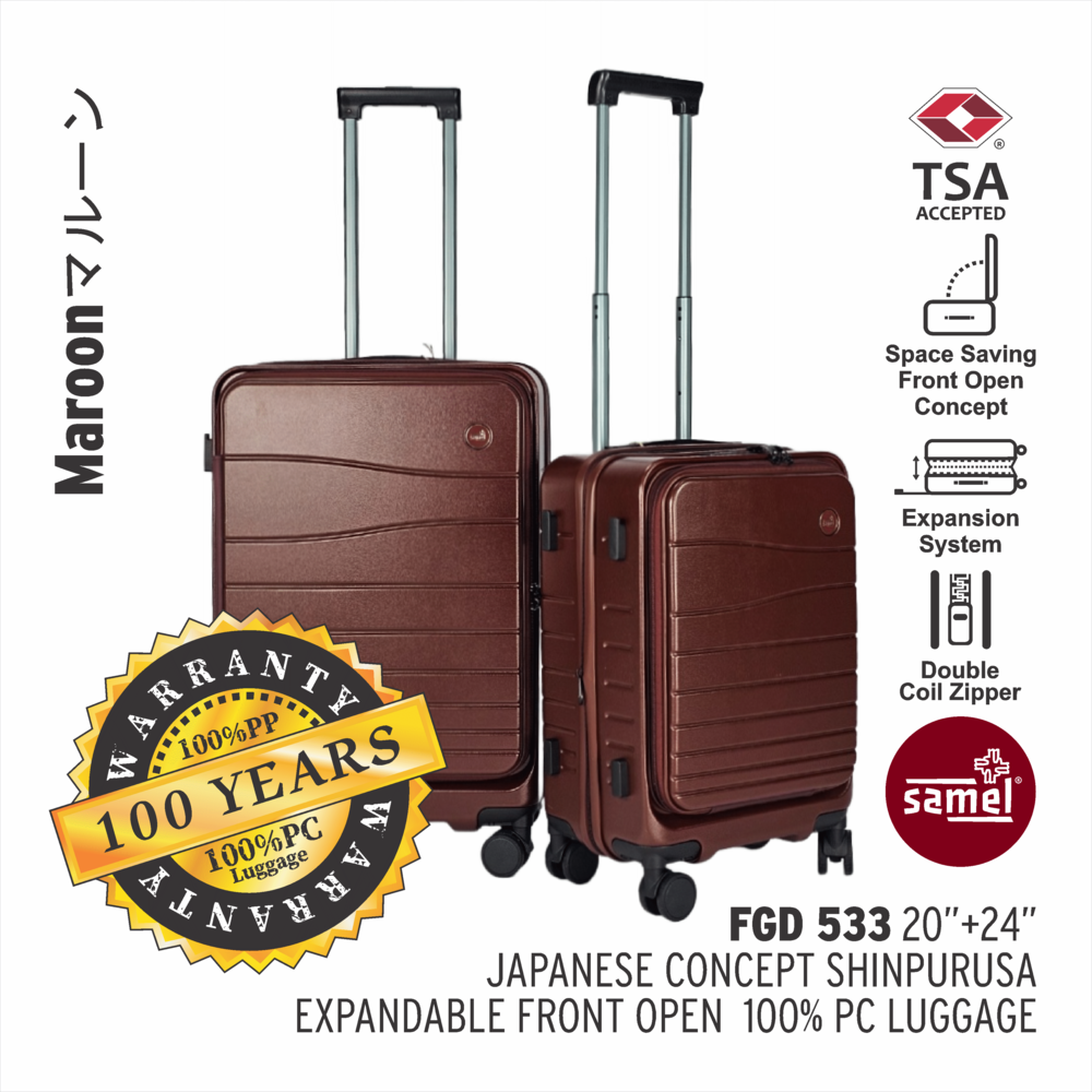 SAMEL 20''+24" FGD 533 JAPANESES CONCEPT NOBU PREMIUM EXPANDABLE FRONT OPEN 100% PC LUGGAGE