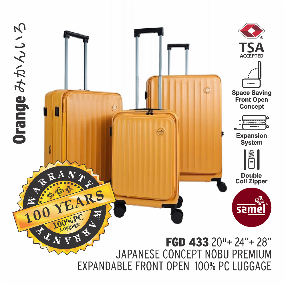 SAMEL 20''+24''+28" FGD 433 JAPANESES CONCEPT NOBU PREMIUM EXPANDABLE FRONT OPEN 100% PC LUGGAGE