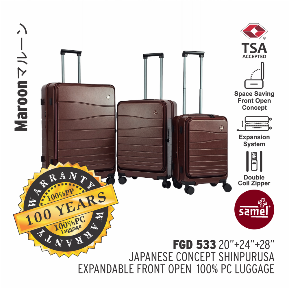 SAMEL 20''+24''+28" FGD 533 JAPANESES CONCEPT NOBU PREMIUM EXPANDABLE FRONT OPEN 100% PC LUGGAGE