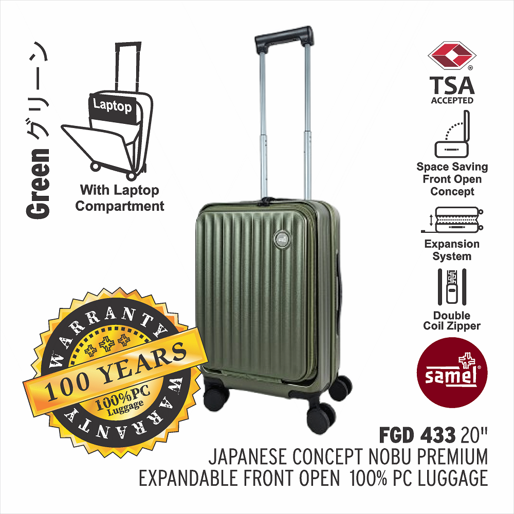 SAMEL 20" FGD 433 JAPANESES CONCEPT NOBU PREMIUM EXPANDABLE FRONT OPEN 100% PC LUGGAGE