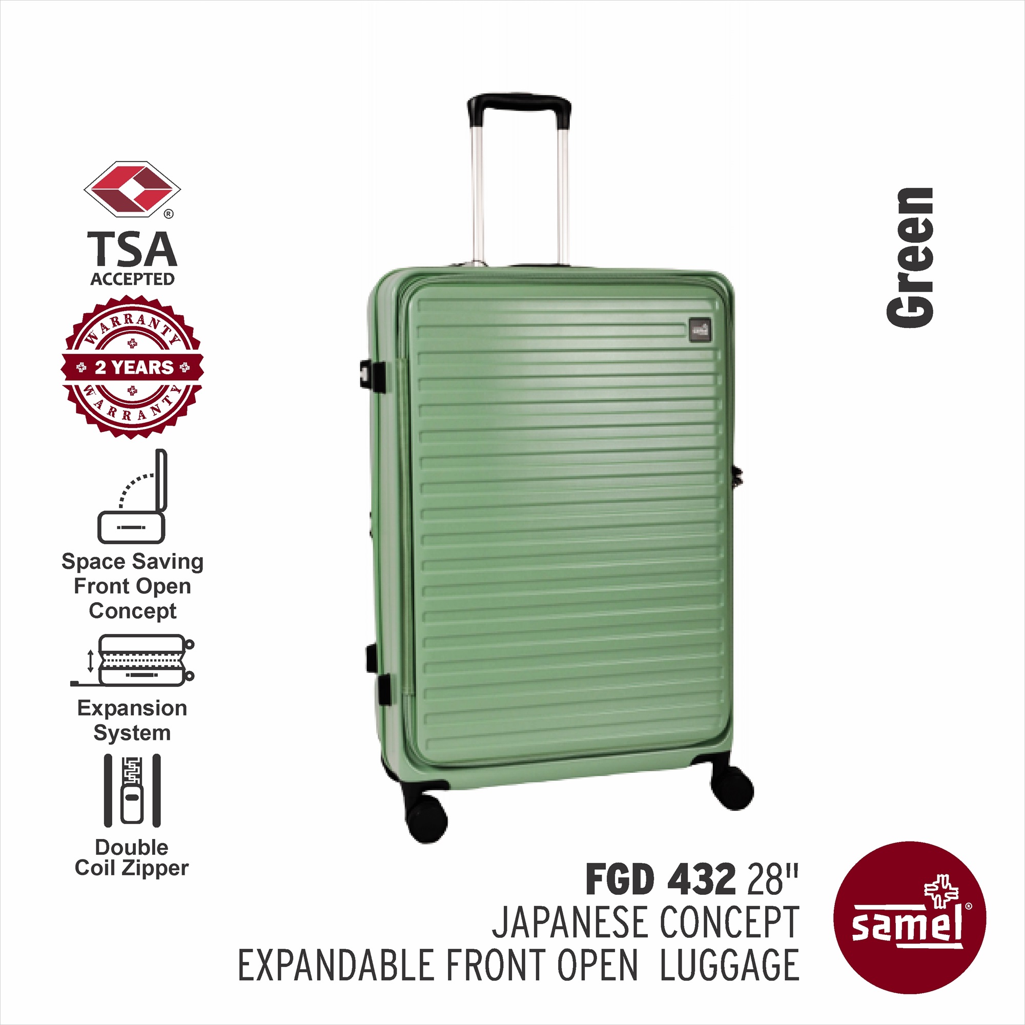 SAMEL 28" FGD 432 JAPANESE CONCEPT EXPANDABLE ANTI-THEFT ZIPPER FRONT OPEN LUGGAGE