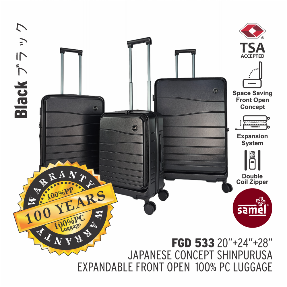 SAMEL 20''+24''+28" FGD 533 JAPANESES CONCEPT NOBU PREMIUM EXPANDABLE FRONT OPEN 100% PC LUGGAGE