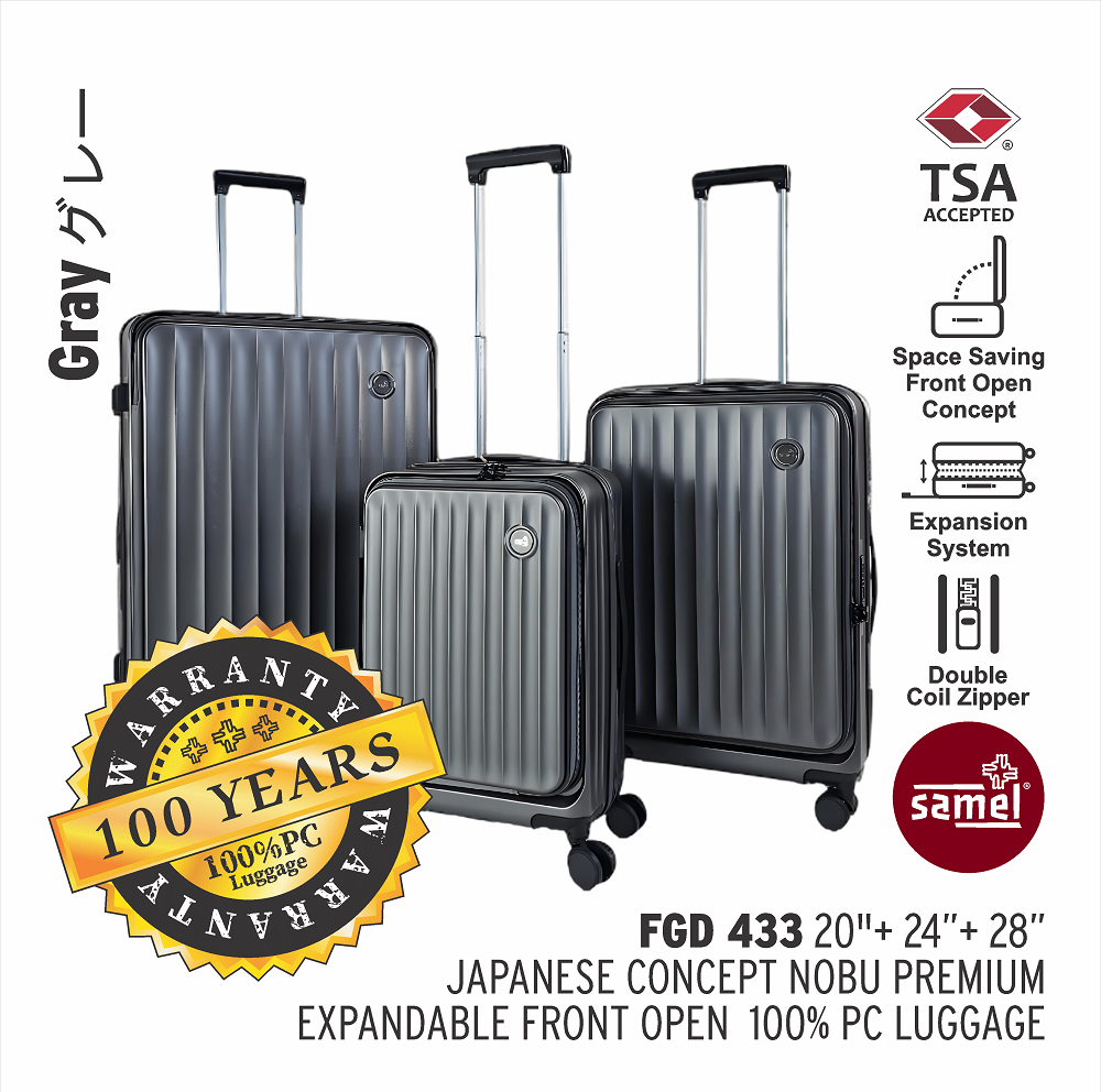 SAMEL 20''+24''+28" FGD 433 JAPANESES CONCEPT NOBU PREMIUM EXPANDABLE FRONT OPEN 100% PC LUGGAGE