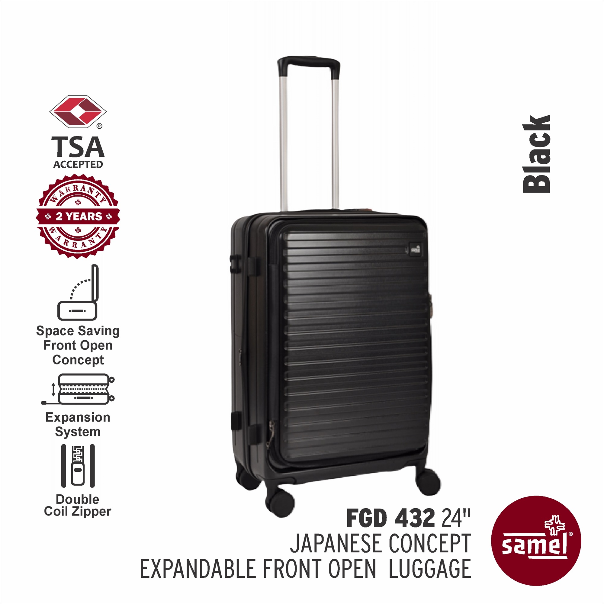 SAMEL 24" FGD 432 JAPANESE CONCEPT EXPANDABLE ANTI-THEFT ZIPPER FRONT OPEN LUGGAGE