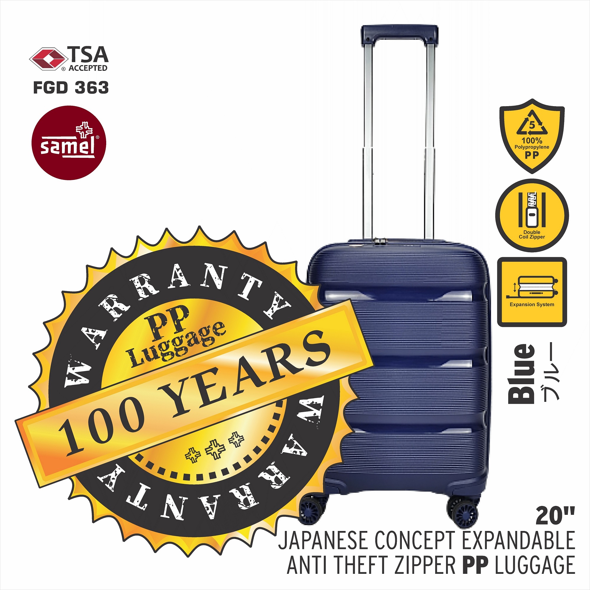SAMEL 20" FGD 363 JAPANESES CONCEPT EXPANDABLE ANTI THEFT ZIPPER PP LUGGAGE