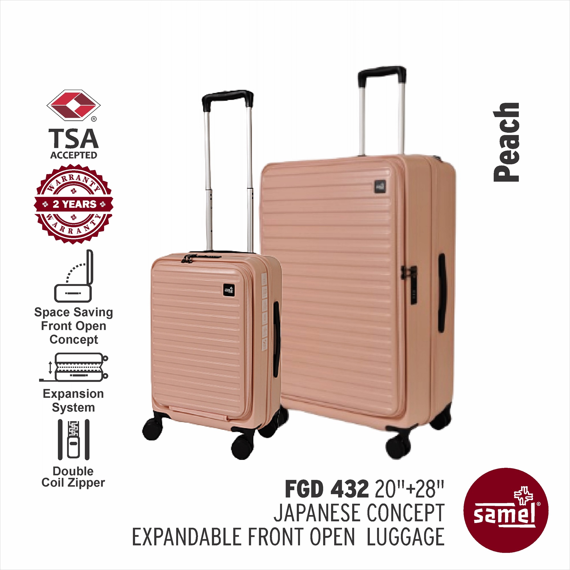 SAMEL 2-IN-1 SET FGD 432 JAPANESE CONCEPT EXPANDABLE ANTI-THEFT ZIPPER FRONT OPEN LUGGAGE (20" + 28"