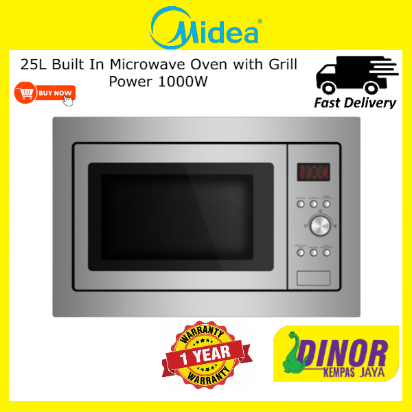 Midea Built In Microwave MBM1925B 1000W Oven with Grill Power MD-MBM-1925B 25L