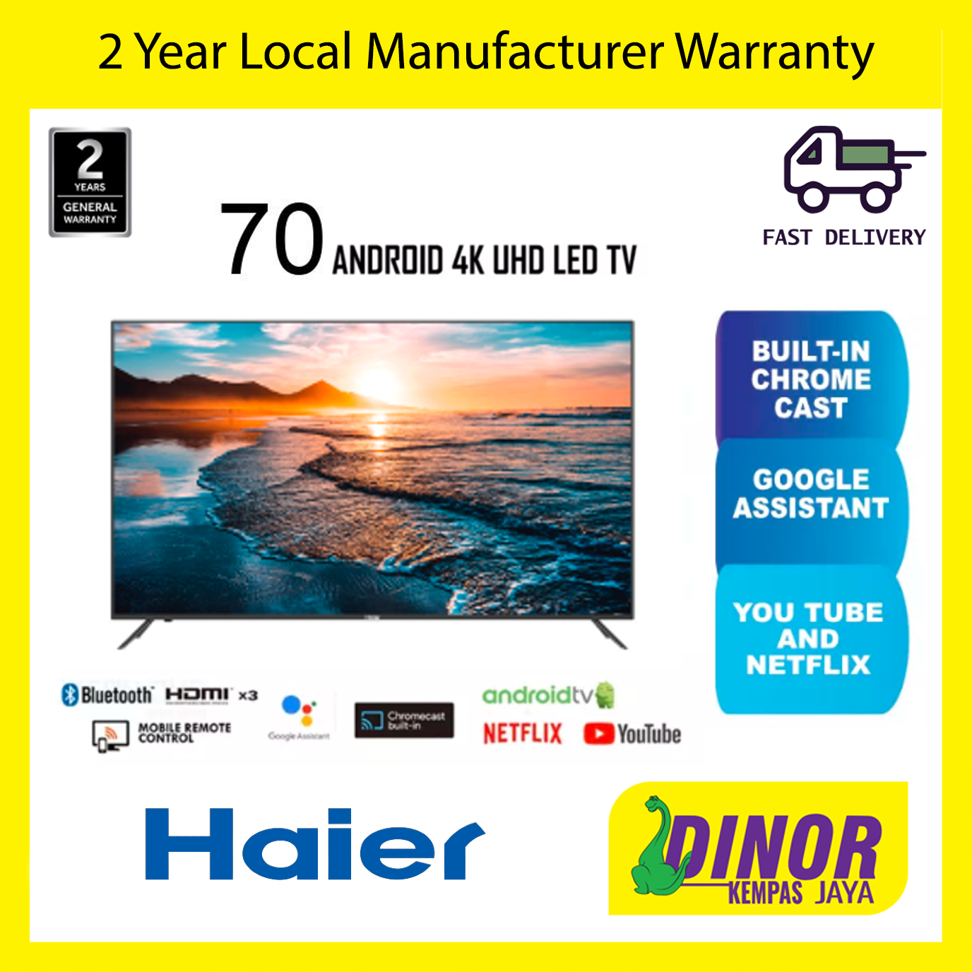 Haier 70'' inch 4K UHD Android Smart Internet LED TV H70D6UG