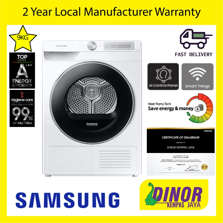 Samsung 9KG Heat Pump Dryer DV90T6240LH/FQ AI Control Wifi
