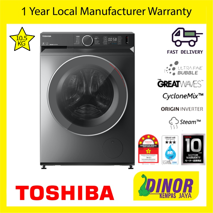 Toshiba 10.5kg Front Load Washer Ultra Fine Bubble Inverter Steam Washing TW-BK115G4M(SK) / TWBK115G