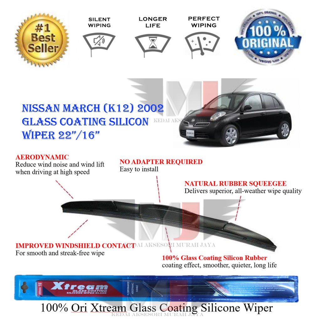 NISSAN March (k12) 2002 100% Ori Xtream Glass Coating Silicone Wipers (1set)