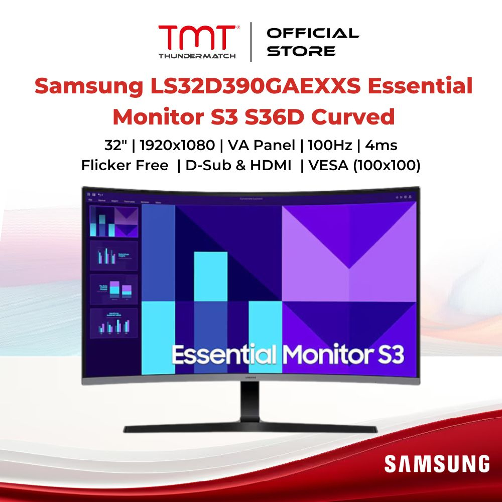 Samsung LS32D390GAEXXS Essential Monitor S3 S36D Curved | 32" | 1920x1080 | VA Panel | 100Hz | 4ms |