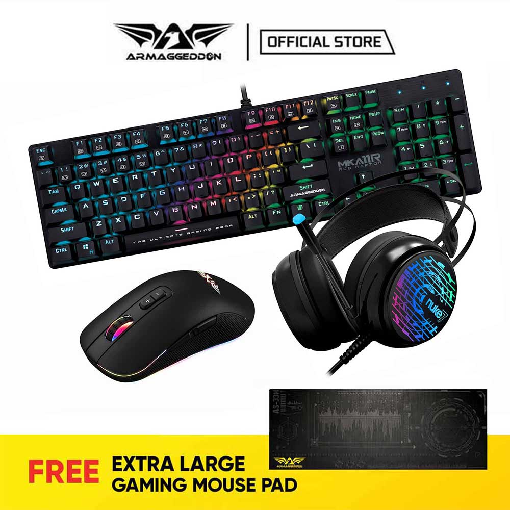 Armageddon MKA-11R RGB Mechanical Gaming Keyboard + Falcon III + Nuke 7 Combo | Free AS-33H