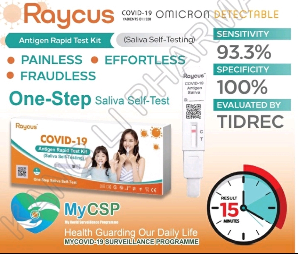 RAYCUS LOLLIPOP Covid Self Test Kit 100 Original KKM / MDA SALIVA