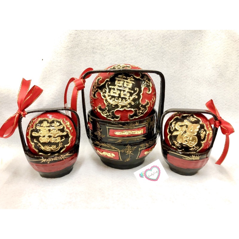 (Small Size)Engraved Golden Nyonya Basket/Wedding Basket/Bakul Siah/Bakul Sia/SiaNah/(现货)金边浮雕永春漆篮(小号