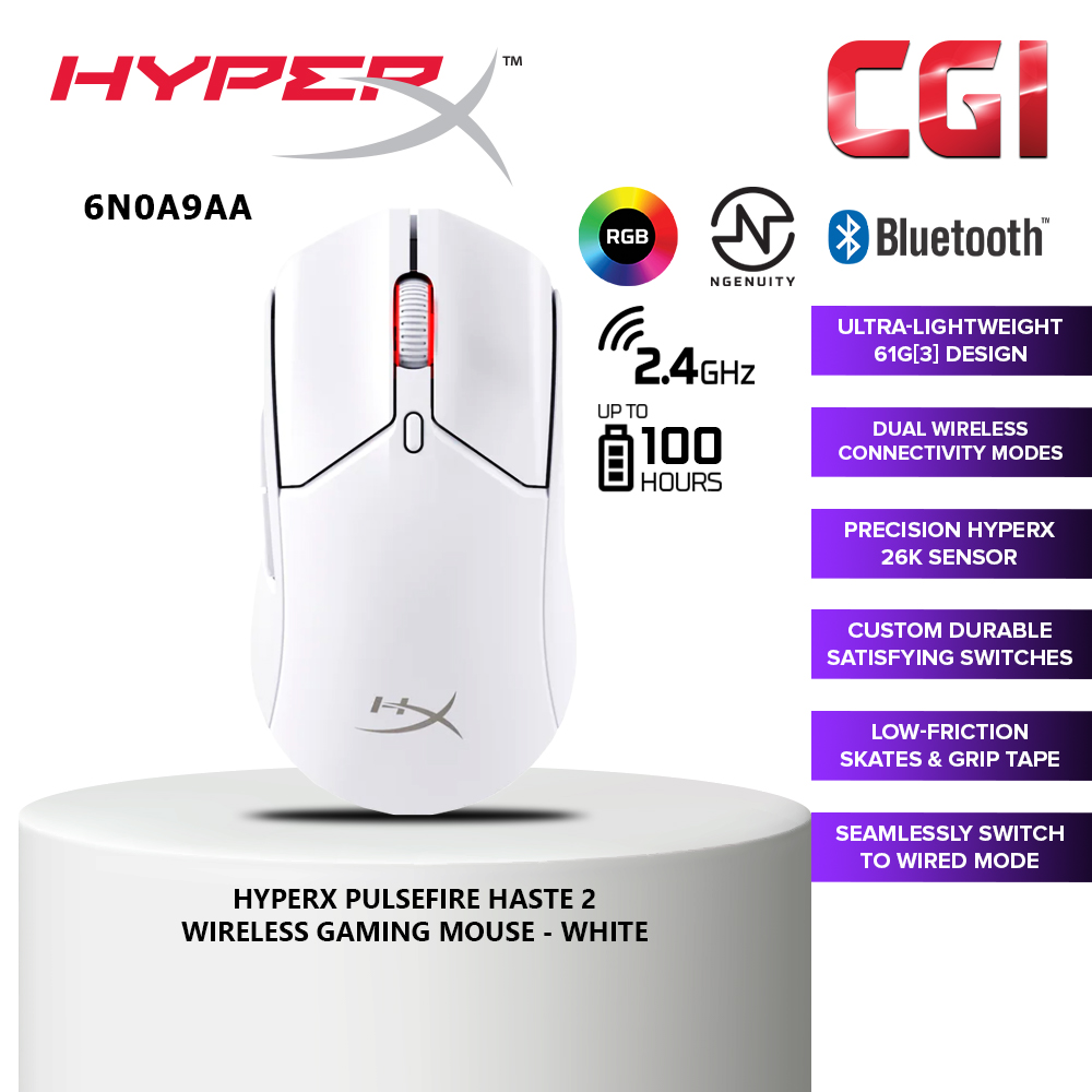HyperX Pulsefire Haste 2 Wireless Ultra-Lightweight Gaming Mouse - White (6N0A9AA)