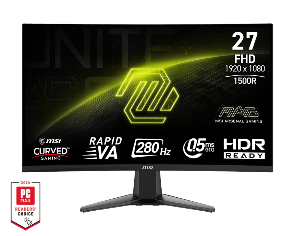 MSI 27" MAG276CXF Rapid VA FHD Adaptive Sync 280Hz 0.5ms Ai Vision Frameless Curved Gaming Monitor