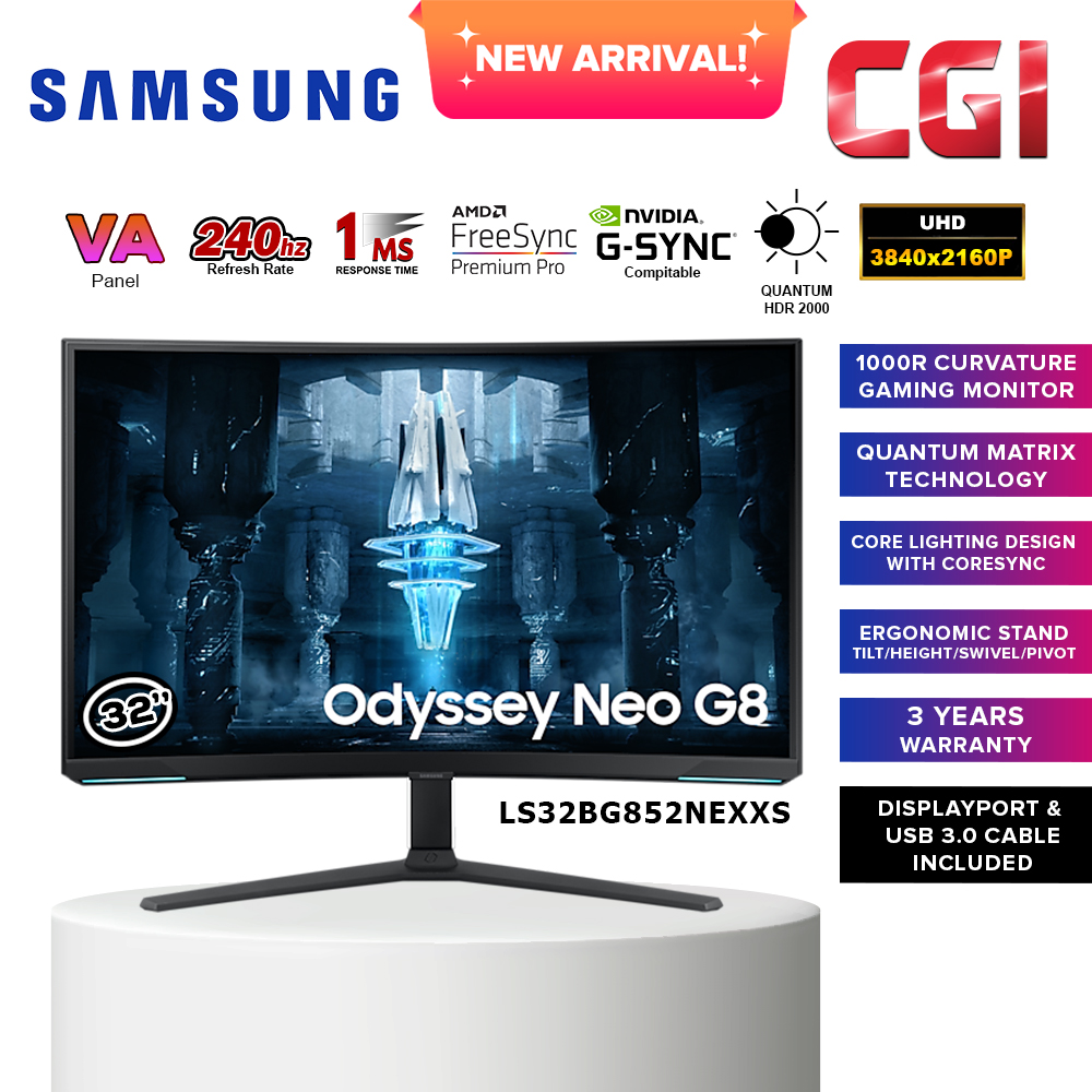 Samsung 32" Odyssey Neo G8 LS32BG852NEXXS 4K UHD 240Hz 1ms Freesync Premium Gsync Ultrawide Curve Ga