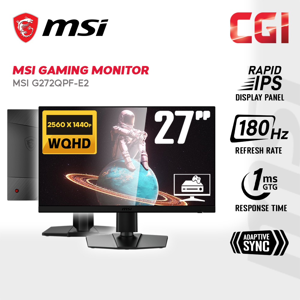 MSI 27" G272QPF-E2 Rapid IPS WQHD 180Hz 1ms Adaptive Sync Frameless Ergonomic Gaming Monitor