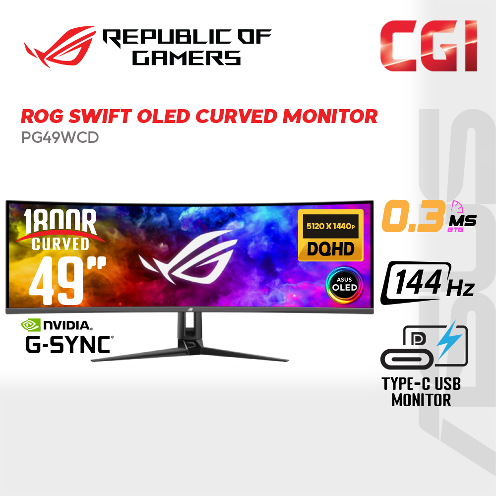 Asus 49" ROG Swift PG49WCD QD-OLED DQHD HDR400 Gsync 144Hz 0.03ms Delta E<2 Curved Type C Super Ultr