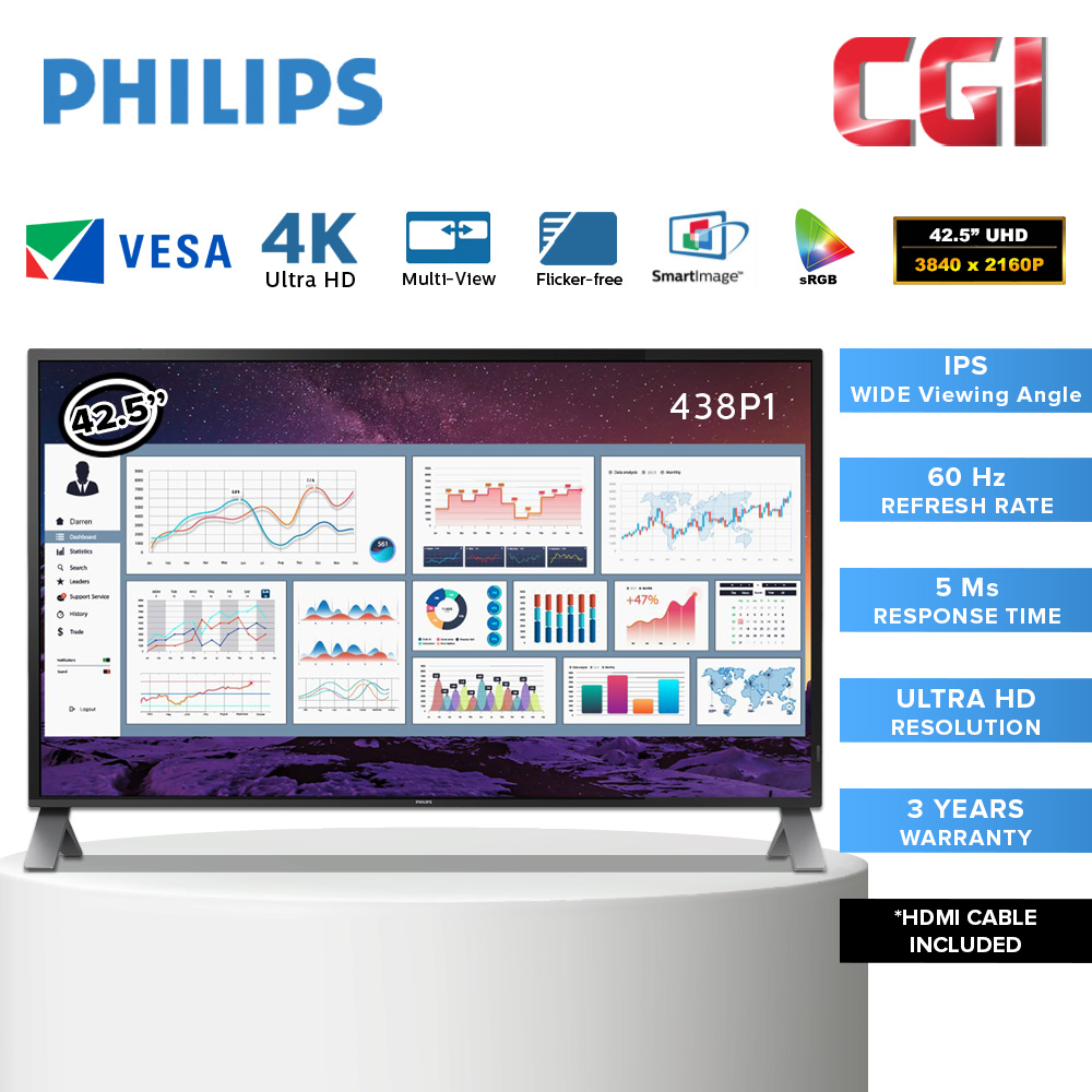 Philips 42.5"  438P1 5ms 4K Ultra HD LCD display with MultiView Monitor