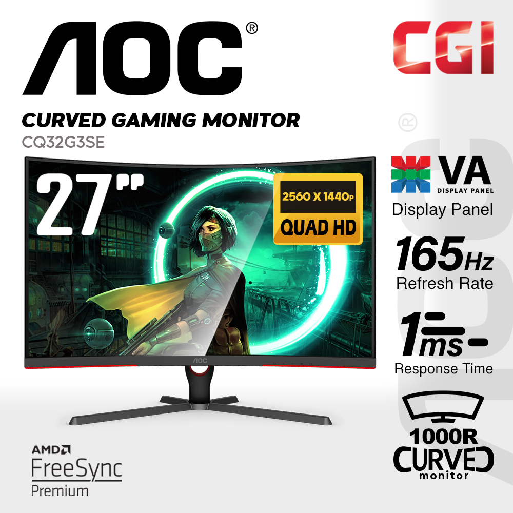 AOC 31.5" CQ32G3SE VA QHD HDR10 Freesync Premium 165Hz 1ms Curved Gaming Monitor