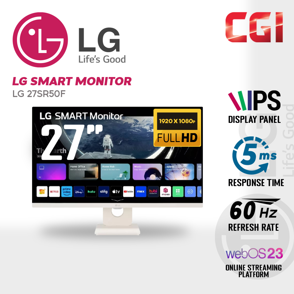 LG 27" 27SR50F IPS FHD 60Hz WebOS'23 Virtually Frameless Smart Monitor