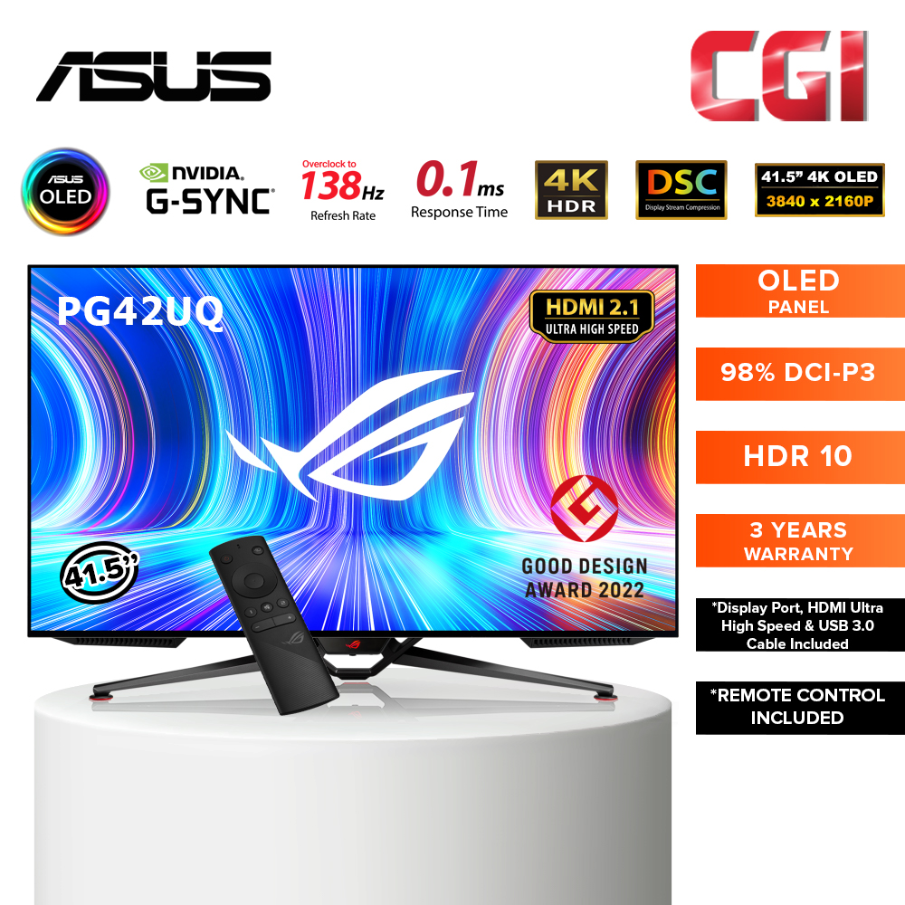 Asus 41.5" PG42UQ ROG Swift OLED 4K HDR 138Hz 0.1ms Nvidia GSync Custom Heatsink DP 1.4 DSC HDMI 2.1