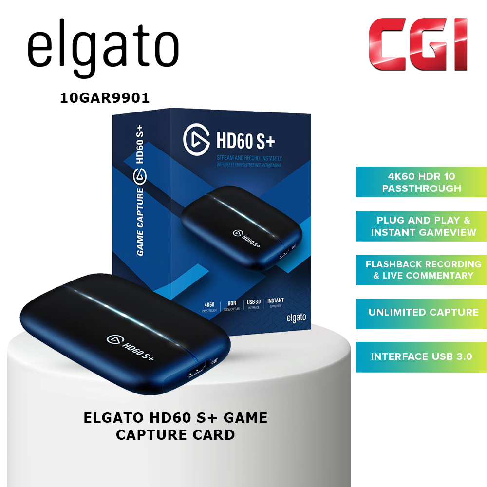 Elgato HD60 S+ Game Capture Card 1080P 60FPS HDR10 USB 3.0 Stream & Record (10GAR9901)